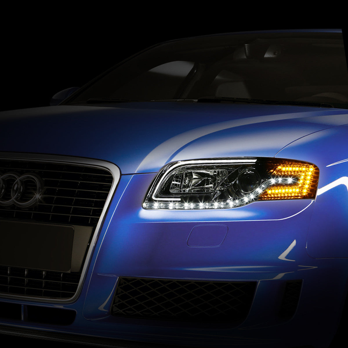 LED DRL Projector Headlights<br>05-08 Audi A4, 06-08 S4