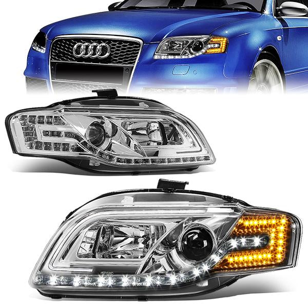 LED DRL Projector Headlights<br>05-08 Audi A4, 06-08 S4