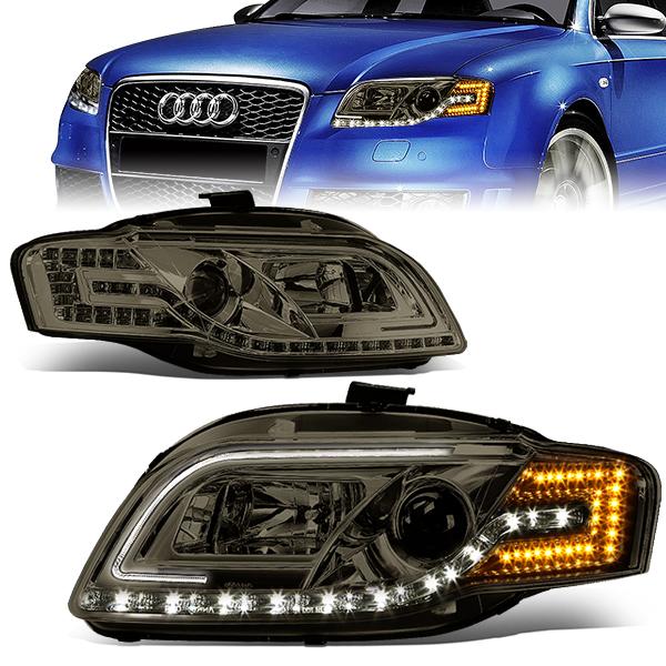 LED DRL Projector Headlights<br>05-08 Audi A4, 06-08 S4