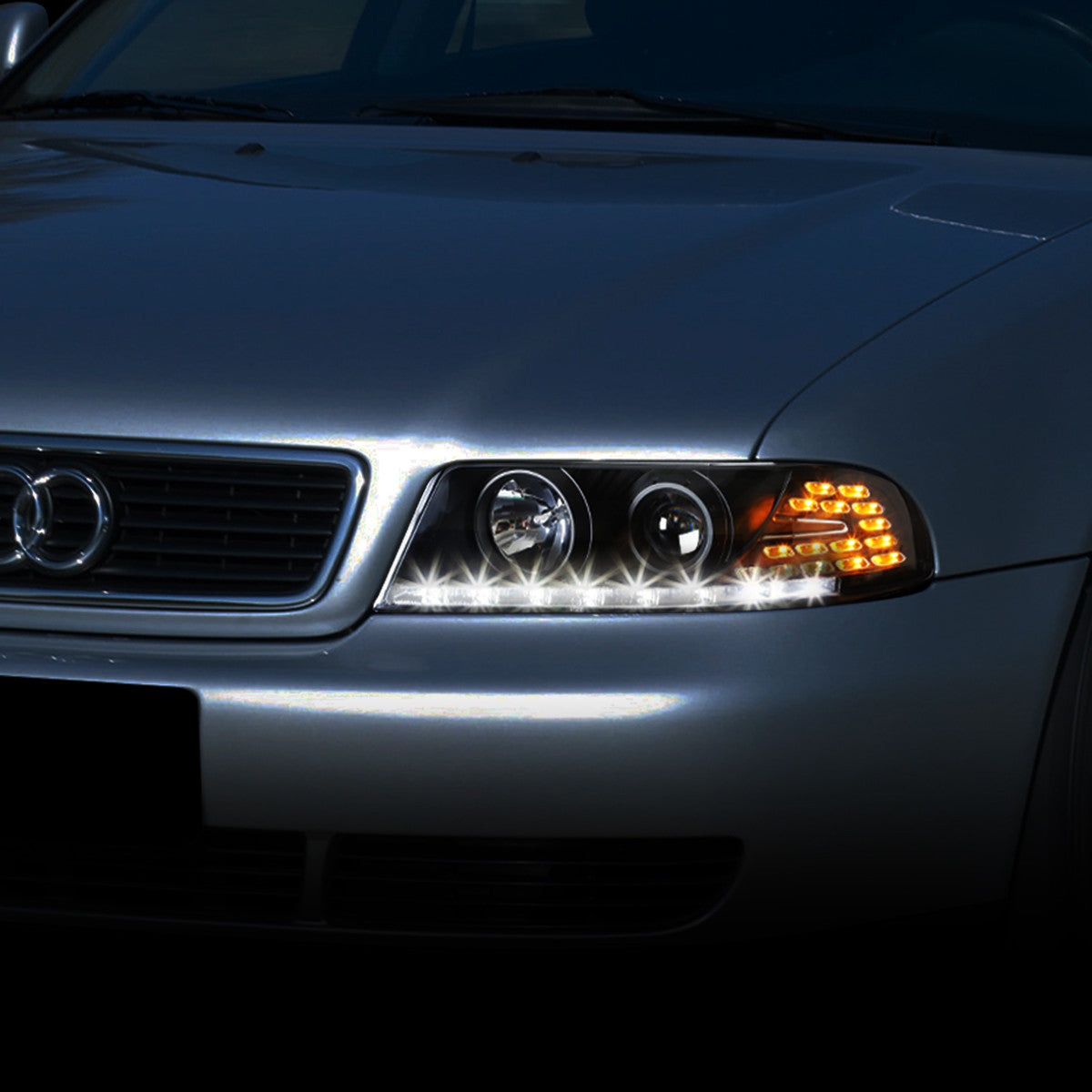 LED DRL Projector Headlights<br>96-01 Audi A4 Quattro