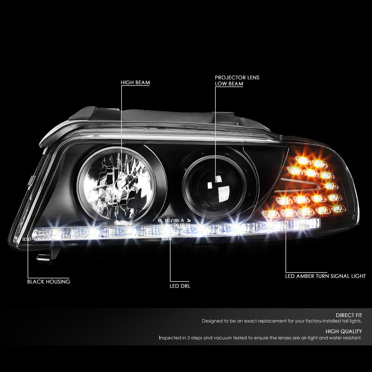 LED DRL Projector Headlights<br>96-01 Audi A4 Quattro