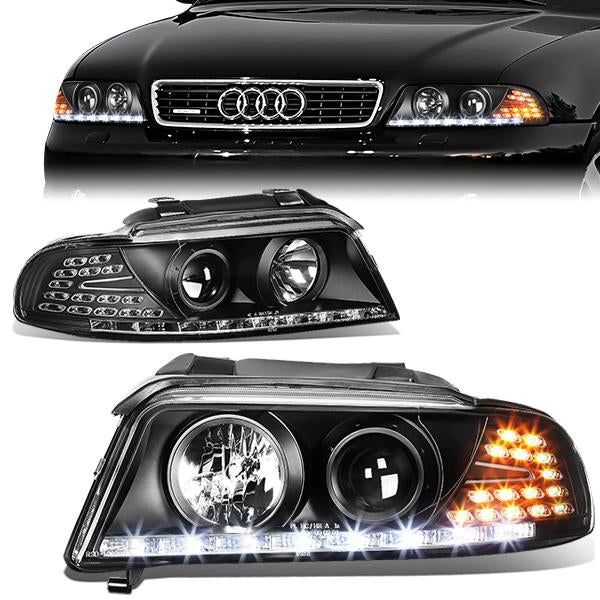 LED DRL Projector Headlights<br>96-01 Audi A4 Quattro