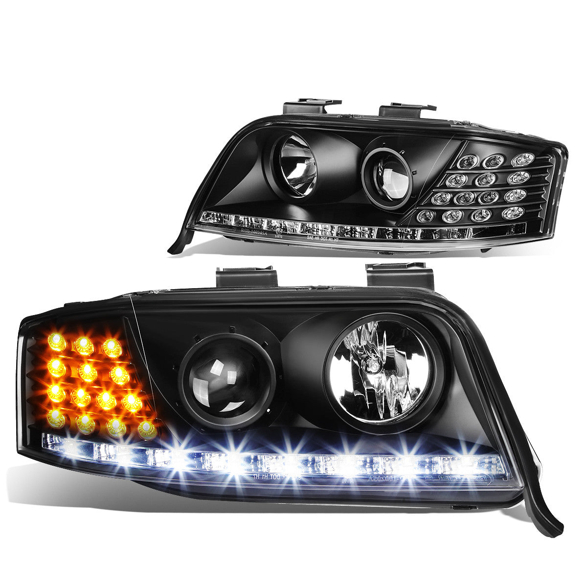 LED DRL Projector Headlights<br>02-04 Audi A6 Quattro