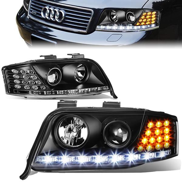 LED DRL Projector Headlights<br>02-04 Audi A6 Quattro