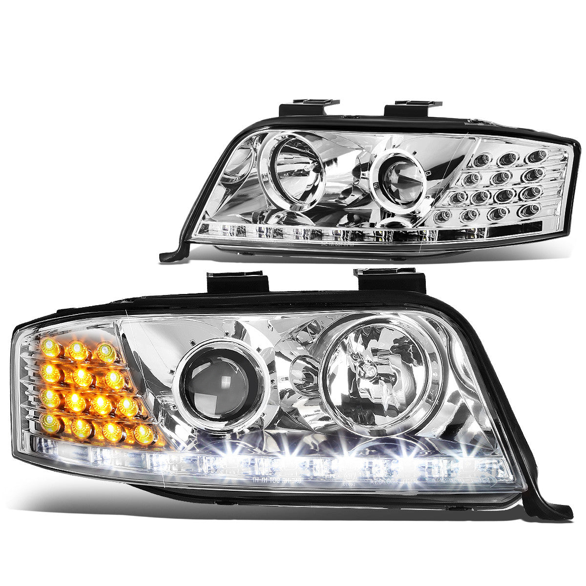 LED DRL Projector Headlights<br>02-04 Audi A6 Quattro