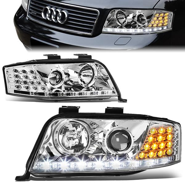 LED DRL Projector Headlights<br>02-04 Audi A6 Quattro