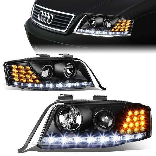 LED DRL Projector Headlights<br>98-01 Audi A6 Quattro