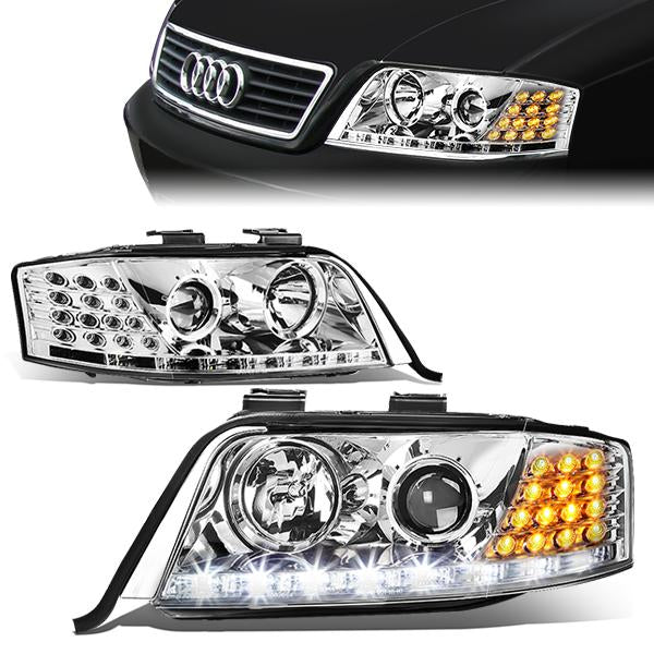 LED DRL Projector Headlights<br>98-01 Audi A6 Quattro