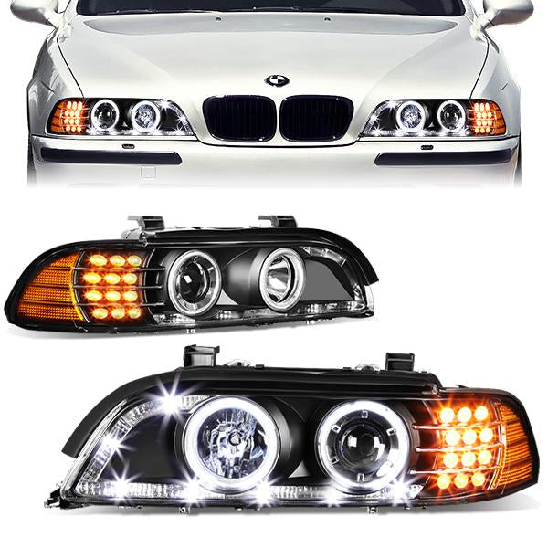 LED DRL Halo Projector Headlights<br>01-03 BMW 530i 525i