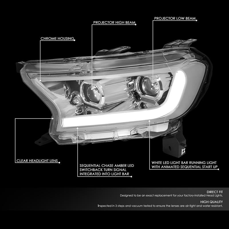 LED DRL Sequential Switchback Projector Headlights<br>19-22 Ford Ranger XL XLT