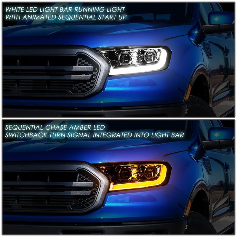 LED DRL Sequential Switchback Projector Headlights<br>19-22 Ford Ranger XL XLT