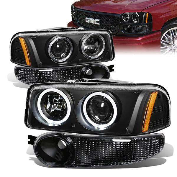 LED DRL Halo Projector Headlights<br>02-06 GMC Sierra/ Yukon XL 1500 Denali