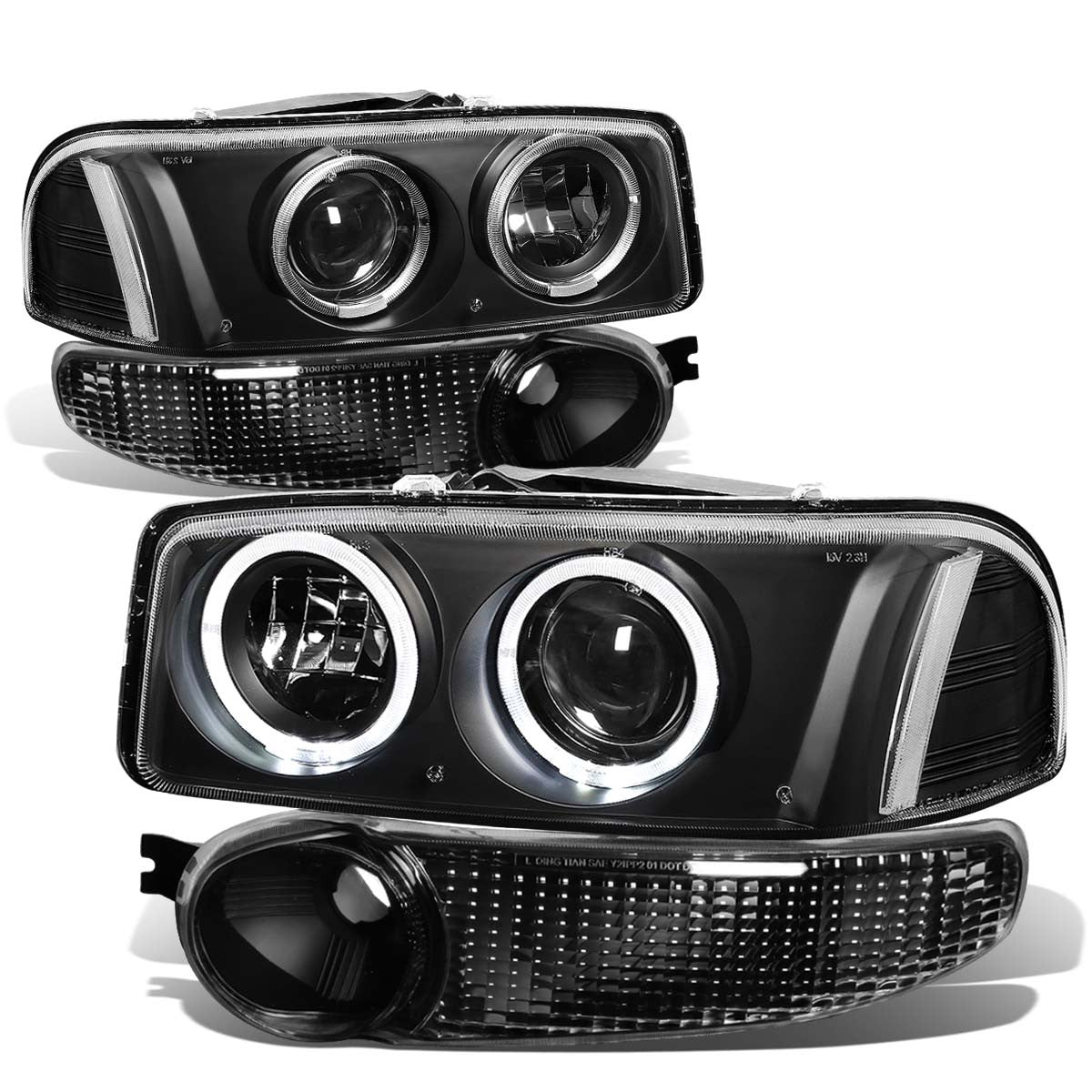 LED DRL Halo Projector Headlights<br>02-06 GMC Sierra/ Yukon XL 1500 Denali