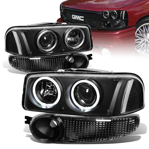 LED DRL Halo Projector Headlights<br>02-06 GMC Sierra/ Yukon XL 1500 Denali