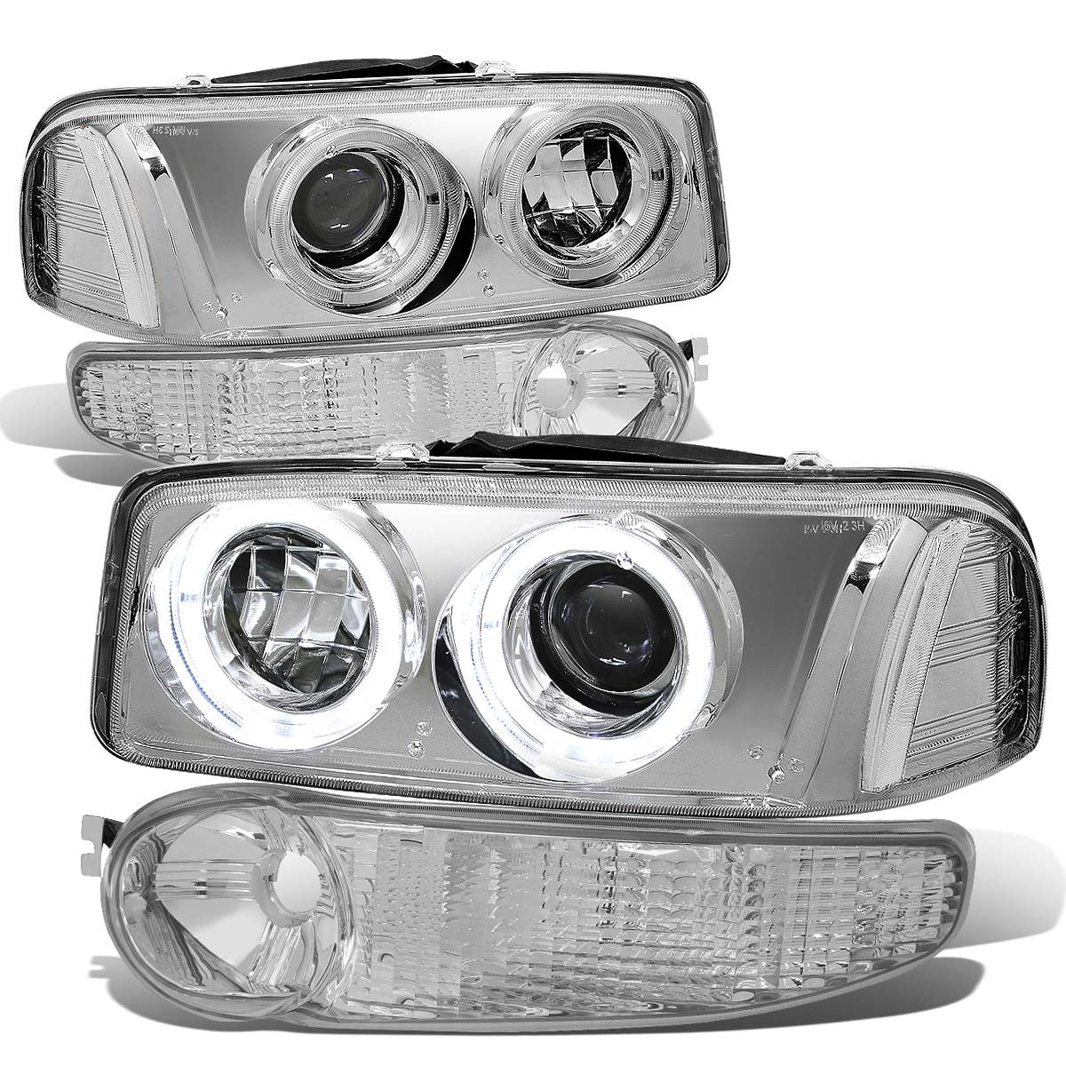 LED DRL Halo Projector Headlights<br>02-06 GMC Sierra/ Yukon XL 1500 Denali