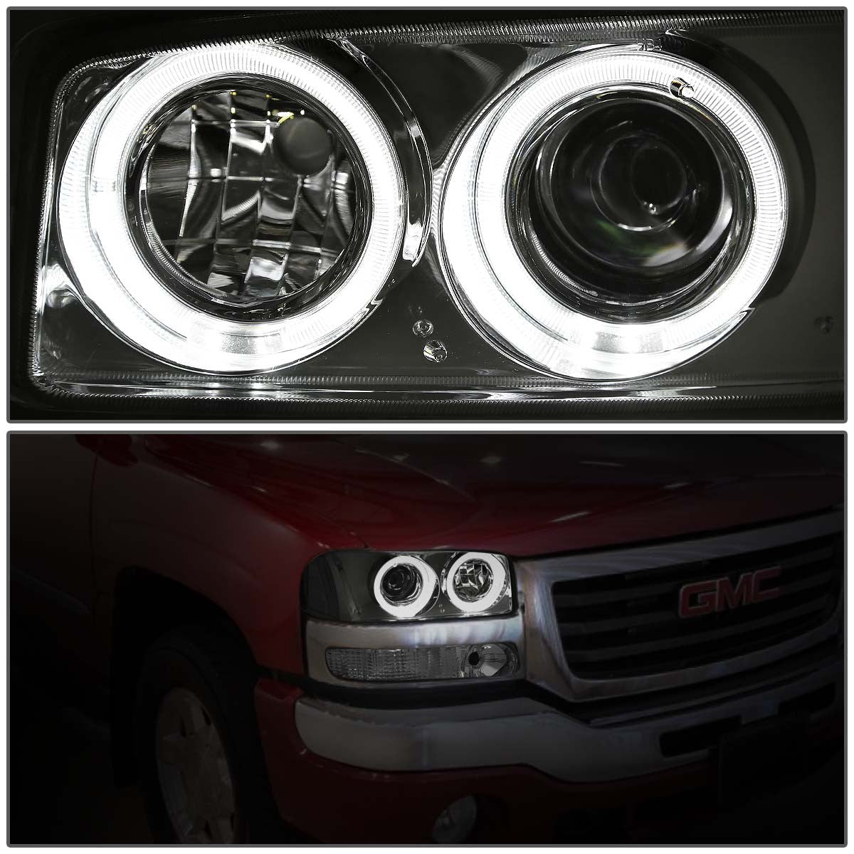 LED DRL Halo Projector Headlights<br>02-06 GMC Sierra/ Yukon XL 1500 Denali