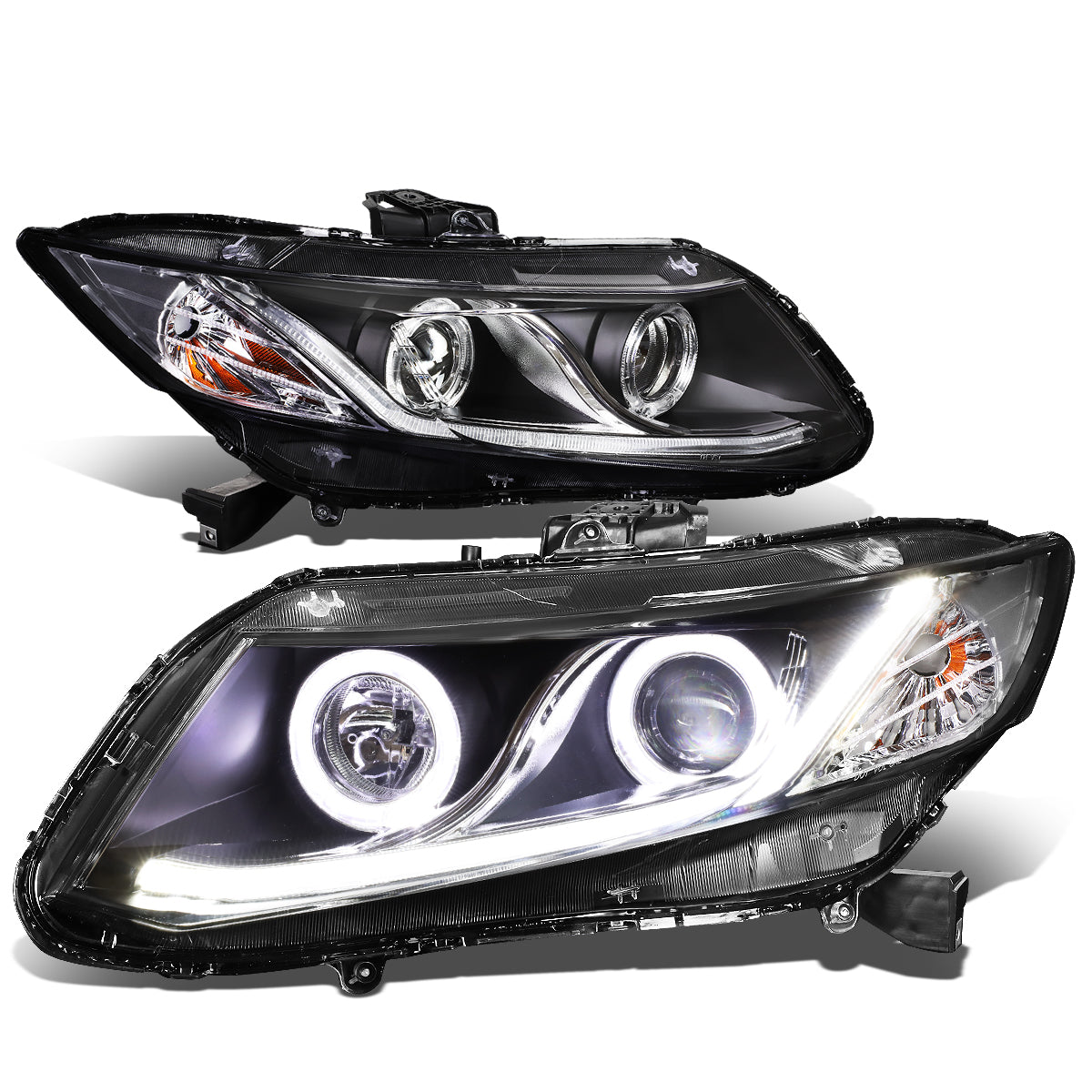 LED DRL Halo Projector Headlights<br>12-13 Honda Civic Coupe, 12-15 Civic Sedan