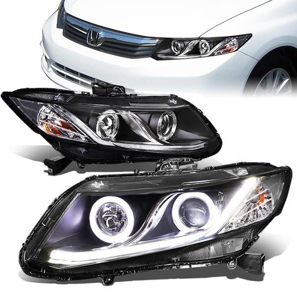 LED DRL Halo Projector Headlights<br>12-13 Honda Civic Coupe, 12-15 Civic Sedan