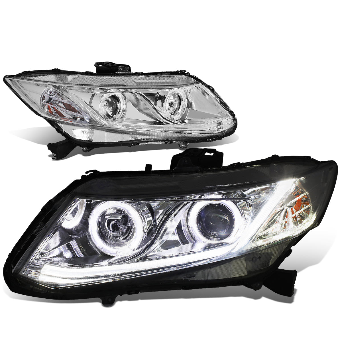 LED DRL Halo Projector Headlights<br>12-13 Honda Civic Coupe, 12-15 Civic Sedan