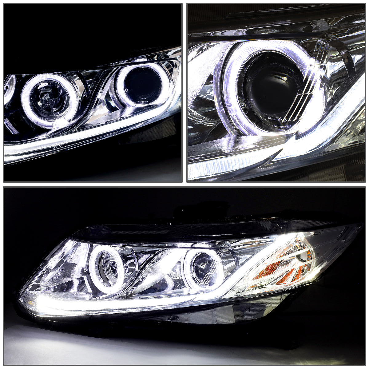 LED DRL Halo Projector Headlights<br>12-13 Honda Civic Coupe, 12-15 Civic Sedan