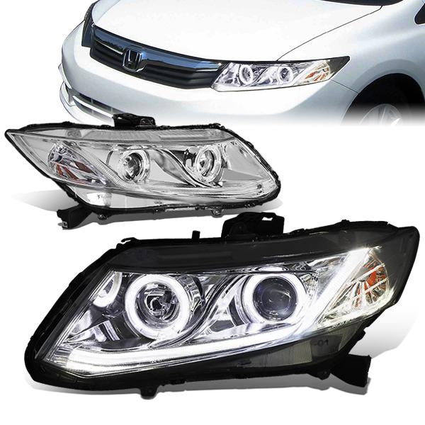 LED DRL Halo Projector Headlights<br>12-13 Honda Civic Coupe, 12-15 Civic Sedan