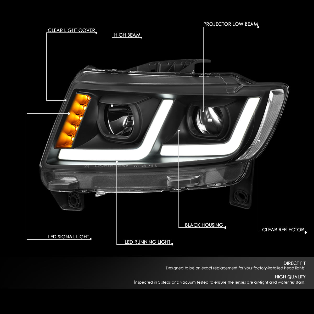 LED DRL Projector Headlights<br>11-13 Jeep Grand Cherokee