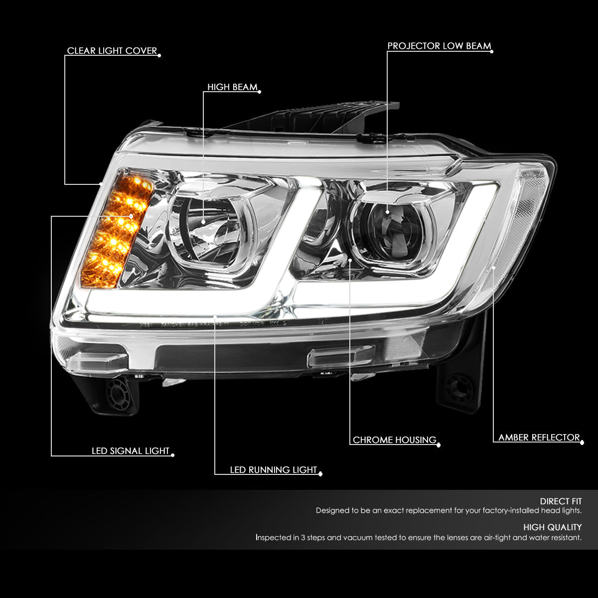 LED DRL Projector Headlights<br>11-13 Jeep Grand Cherokee