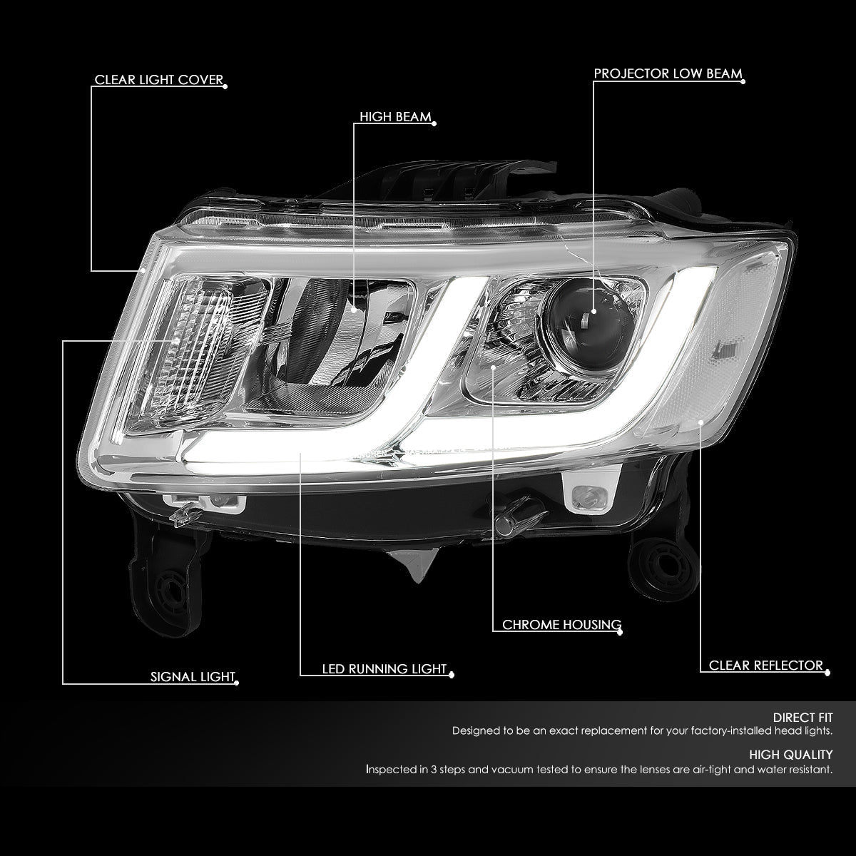 LED DRL Projector Headlights<br>14-16 Jeep Grand Cherokee Pre Facelift