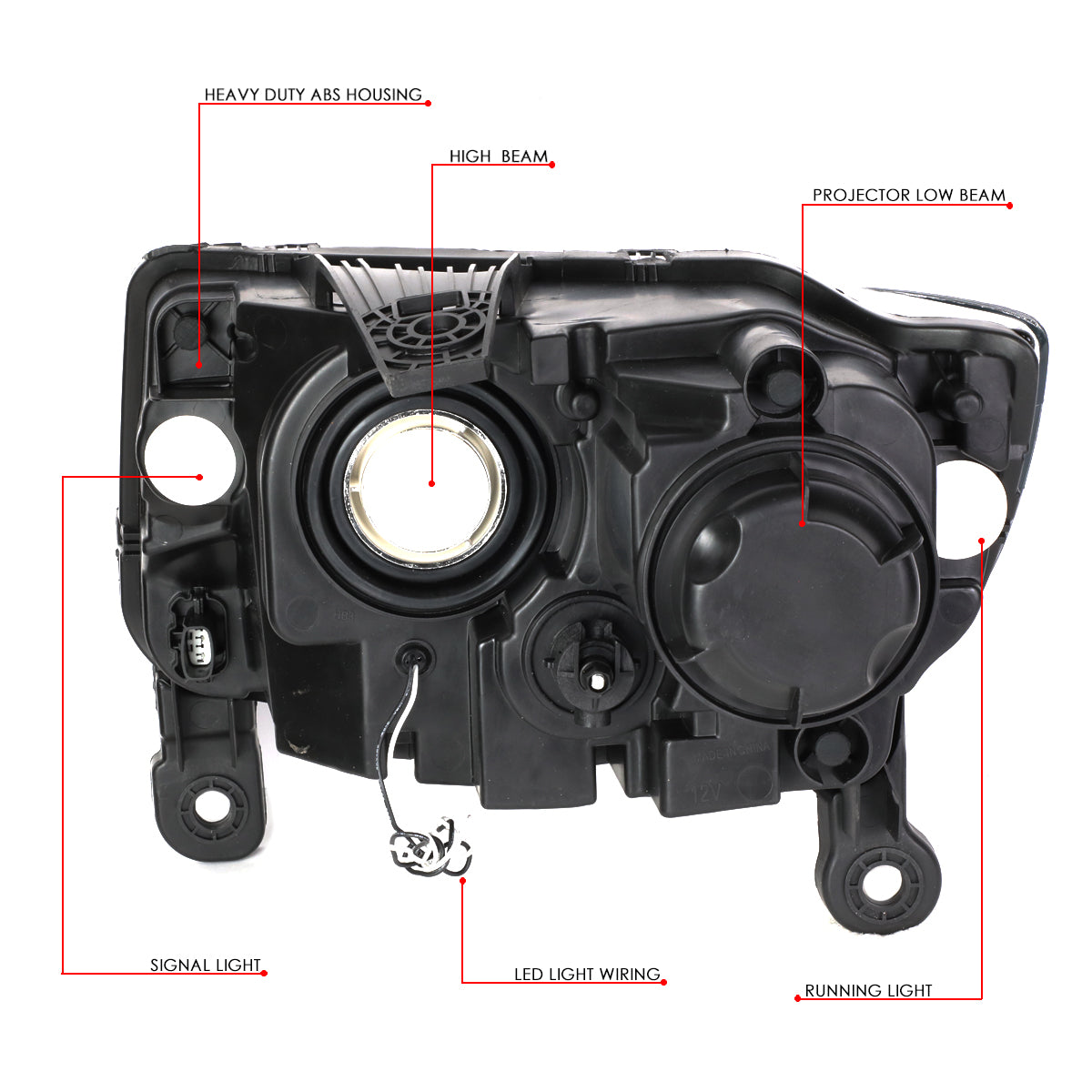 LED DRL Projector Headlights<br>14-16 Jeep Grand Cherokee Pre Facelift