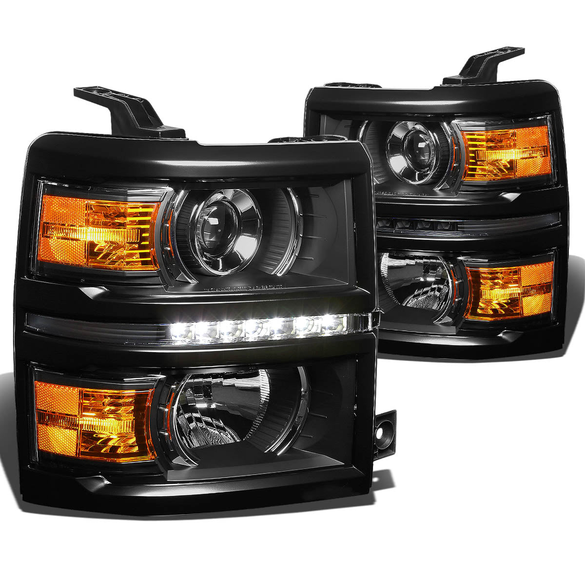 LED DRL Projector Headlights<br>14-15 Chevrolet Silverado 1500