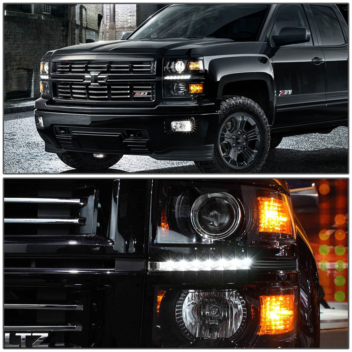 LED DRL Projector Headlights<br>14-15 Chevrolet Silverado 1500