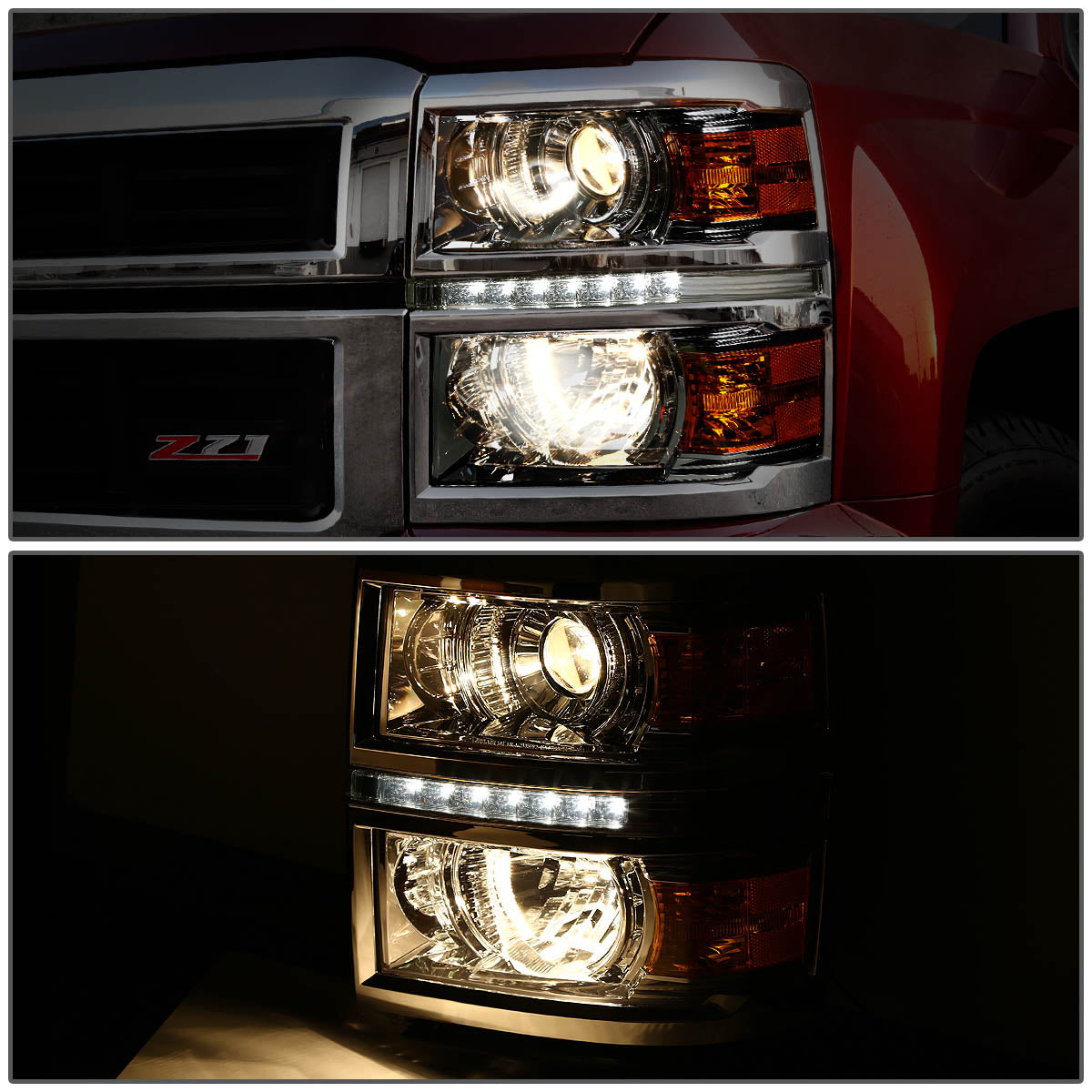 LED DRL Projector Headlights<br>14-15 Chevrolet Silverado 1500