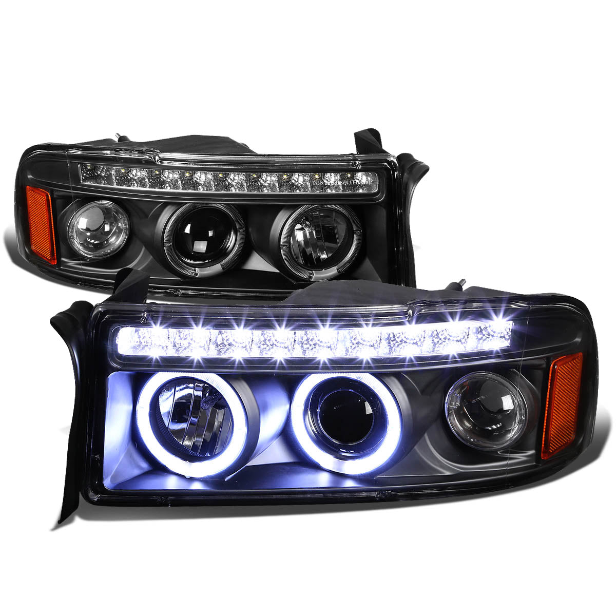 LED DRL Halo Projector Headlights<br>94-01 Dodge Ram 1500-3500