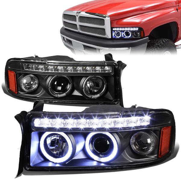 LED DRL Halo Projector Headlights<br>94-01 Dodge Ram 1500-3500