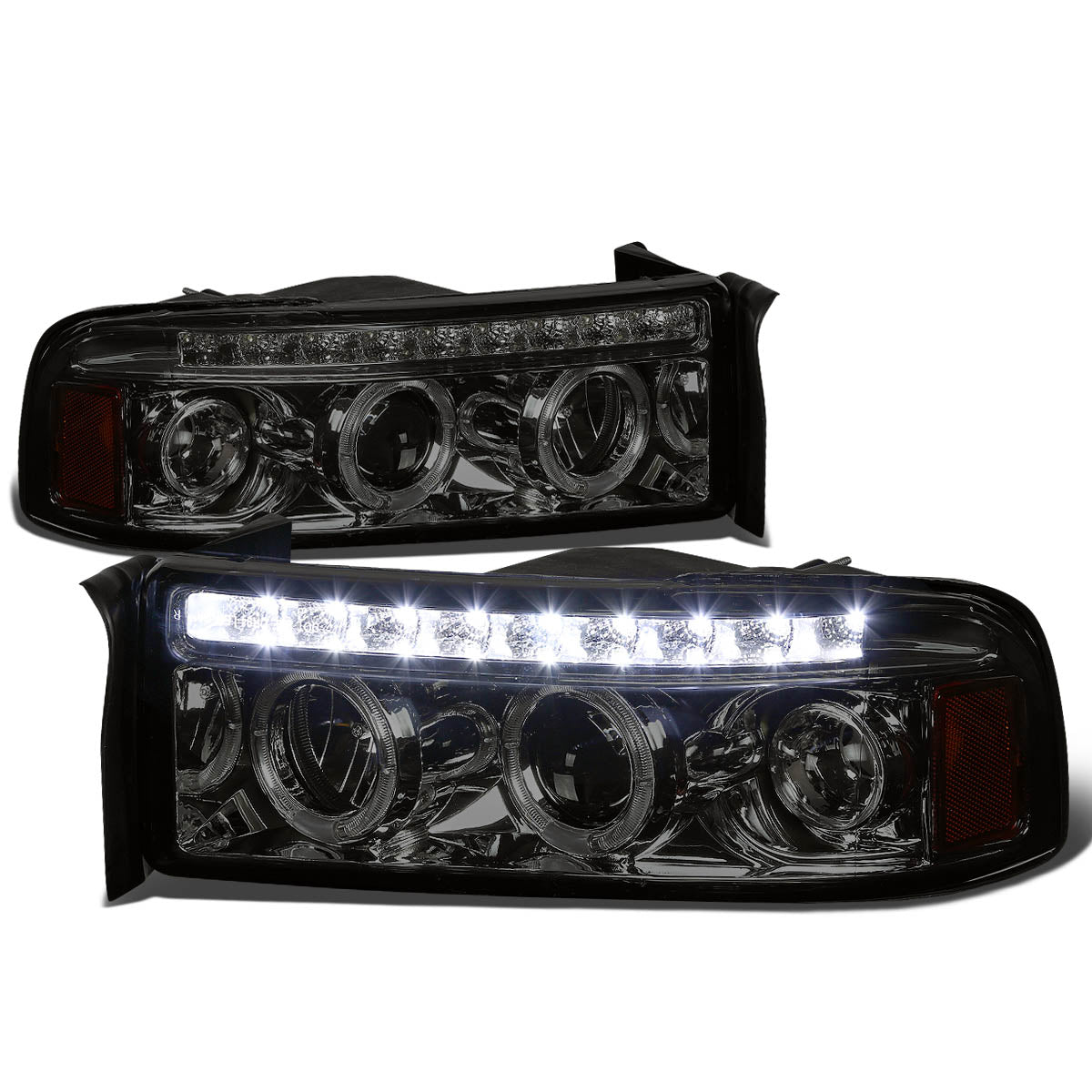 LED DRL Halo Projector Headlights<br>94-01 Dodge Ram 1500-3500