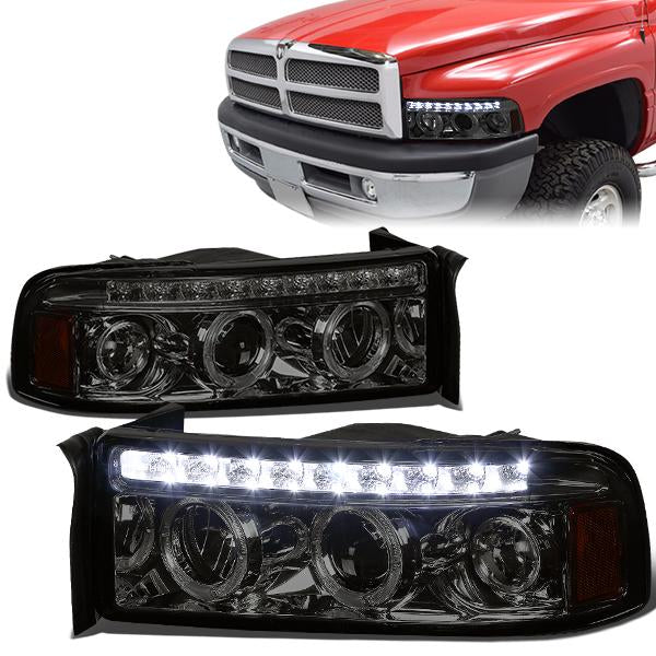 LED DRL Halo Projector Headlights<br>94-01 Dodge Ram 1500-3500