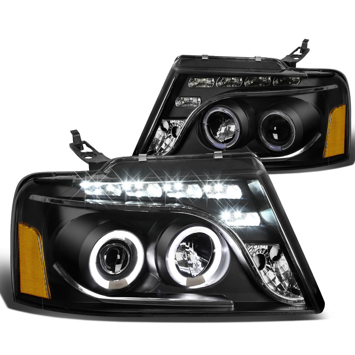 LED DRL Halo Projector Headlights<br>04-08 Ford F-150, 06-08 Lincoln Mark LT