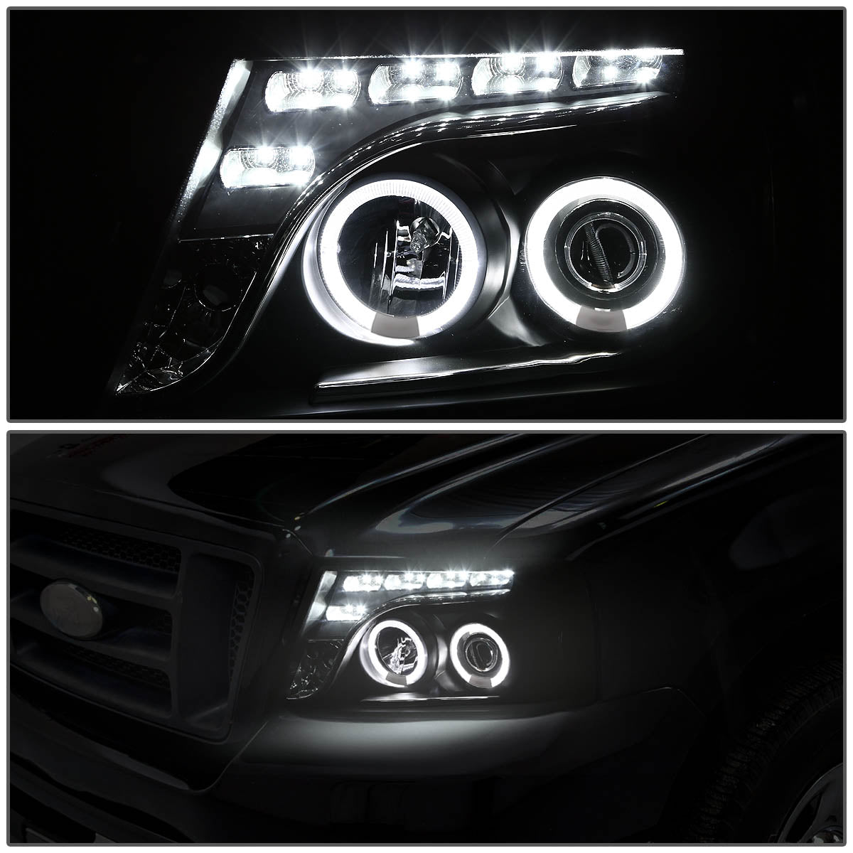 LED DRL Halo Projector Headlights<br>04-08 Ford F-150, 06-08 Lincoln Mark LT