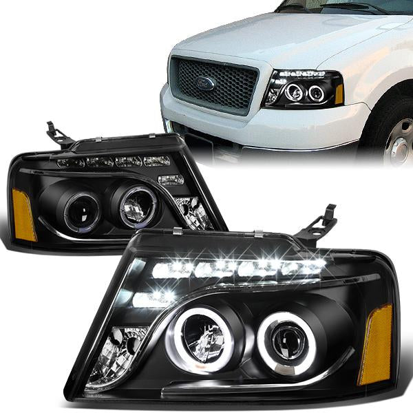 LED DRL Halo Projector Headlights<br>04-08 Ford F-150, 06-08 Lincoln Mark LT