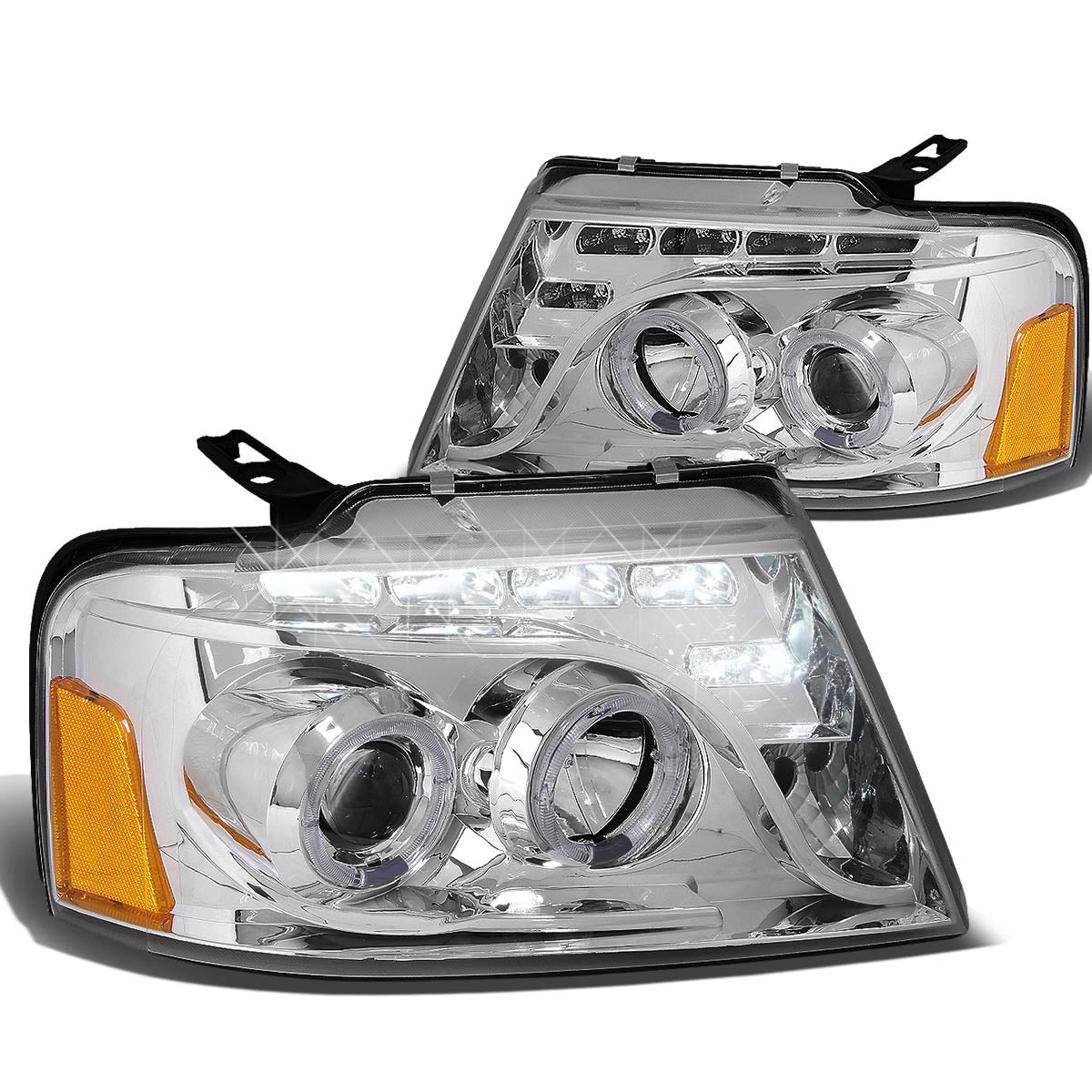 LED DRL Halo Projector Headlights<br>04-08 Ford F-150, 06-08 Lincoln Mark LT