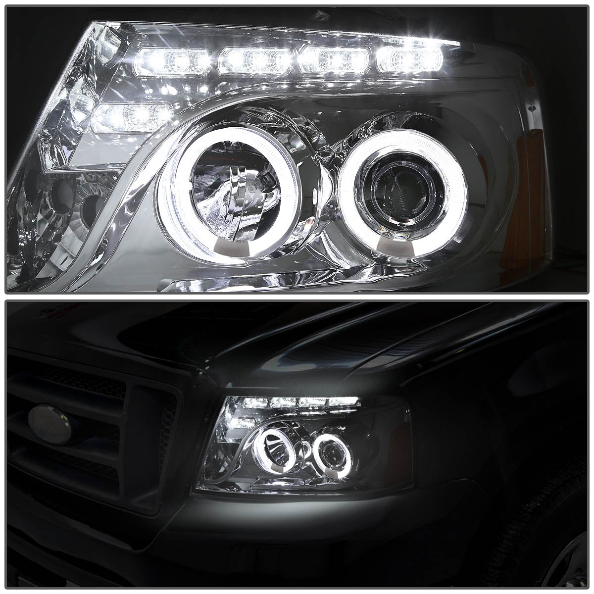 LED DRL Halo Projector Headlights<br>04-08 Ford F-150, 06-08 Lincoln Mark LT