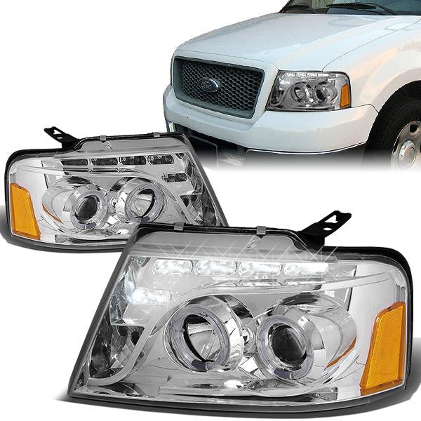 LED DRL Halo Projector Headlights<br>04-08 Ford F-150, 06-08 Lincoln Mark LT