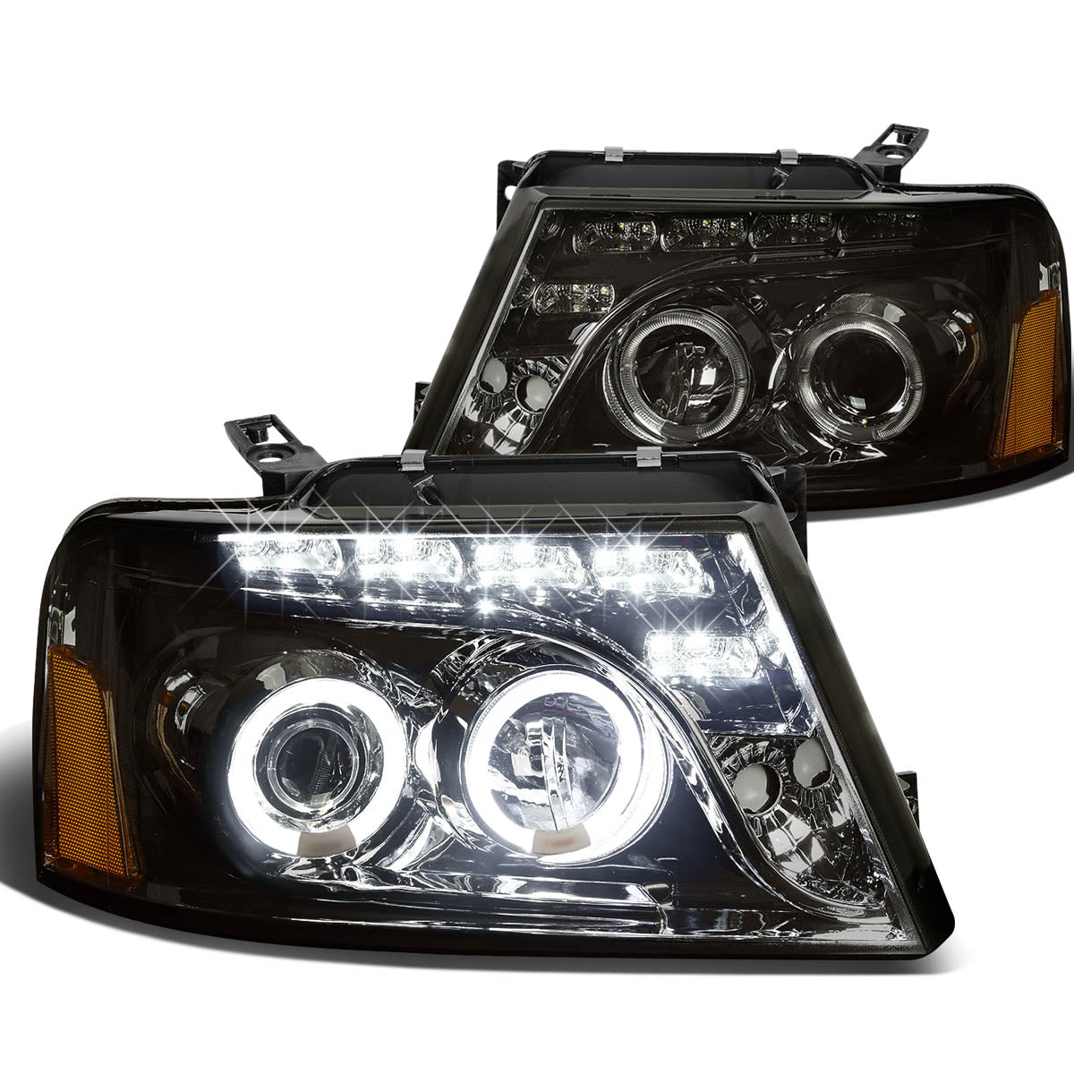 LED DRL Halo Projector Headlights<br>04-08 Ford F-150, 06-08 Lincoln Mark LT