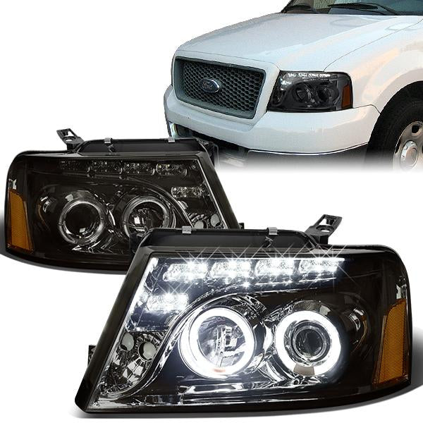 LED DRL Halo Projector Headlights<br>04-08 Ford F-150, 06-08 Lincoln Mark LT