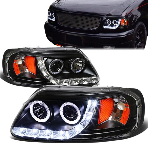 LED DRL Halo Projector Headlights<br>97-03 Ford F-150, 97-99 Ford F-250