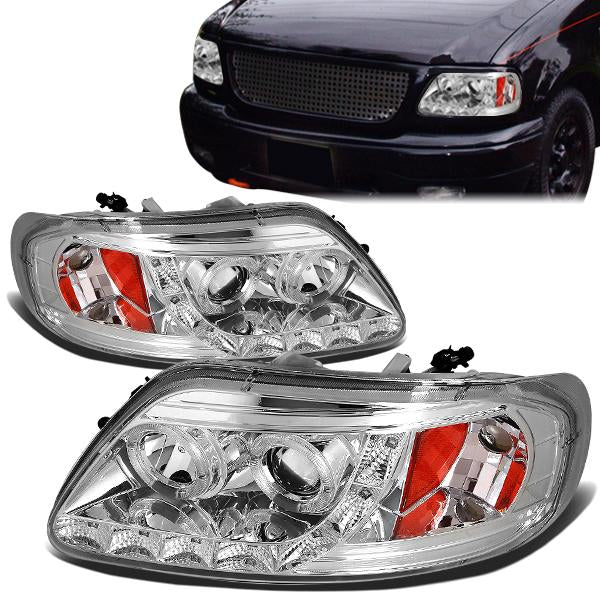 LED DRL Halo Projector Headlights<br>97-03 Ford F-150, 97-99 Ford F-250