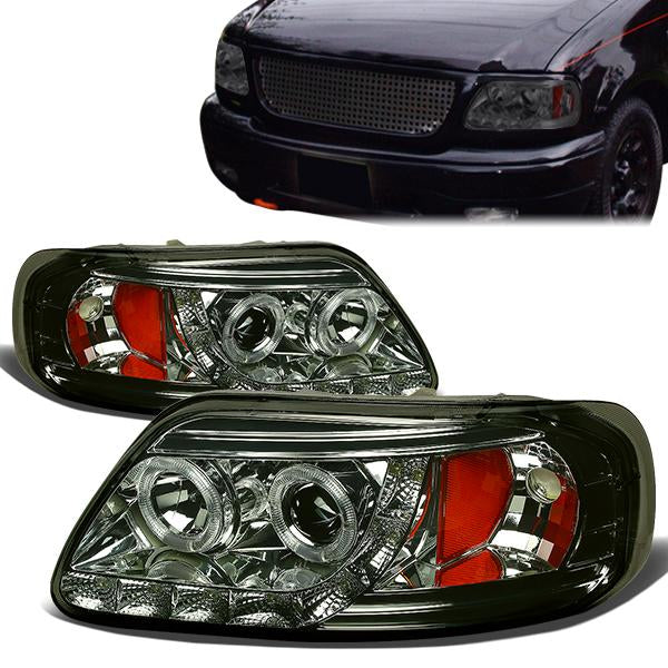 LED DRL Halo Projector Headlights<br>97-03 Ford F-150, 97-99 Ford F-250