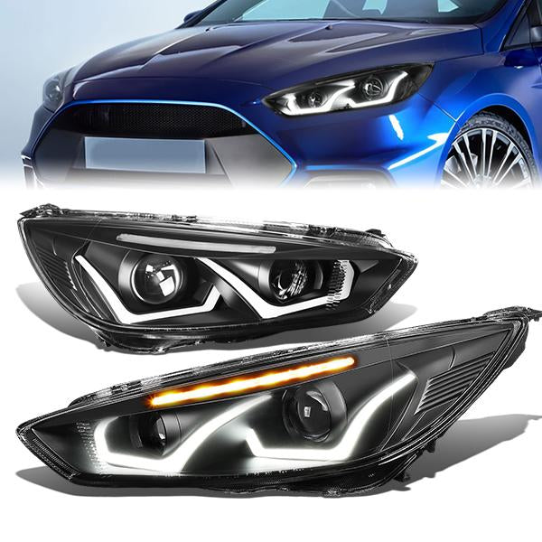 LED DRL Halo Projector Headlights<br>15-18 Ford Focus