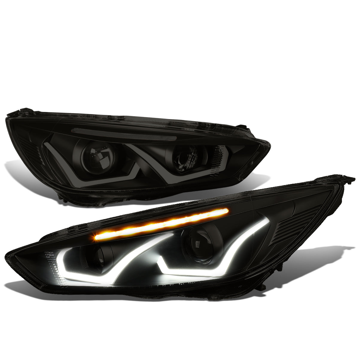 LED DRL Halo Projector Headlights<br>15-18 Ford Focus