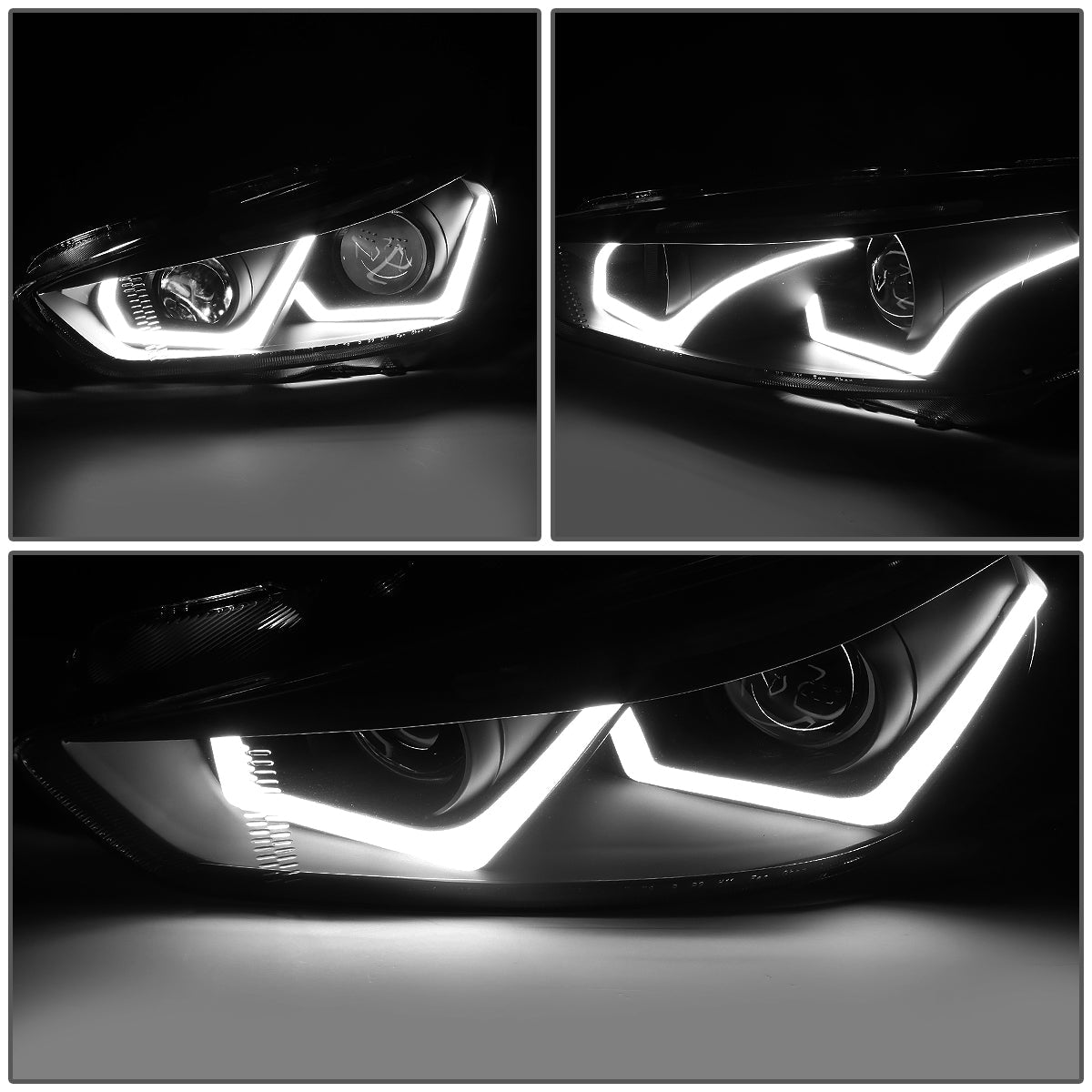 LED DRL Halo Projector Headlights<br>15-18 Ford Focus